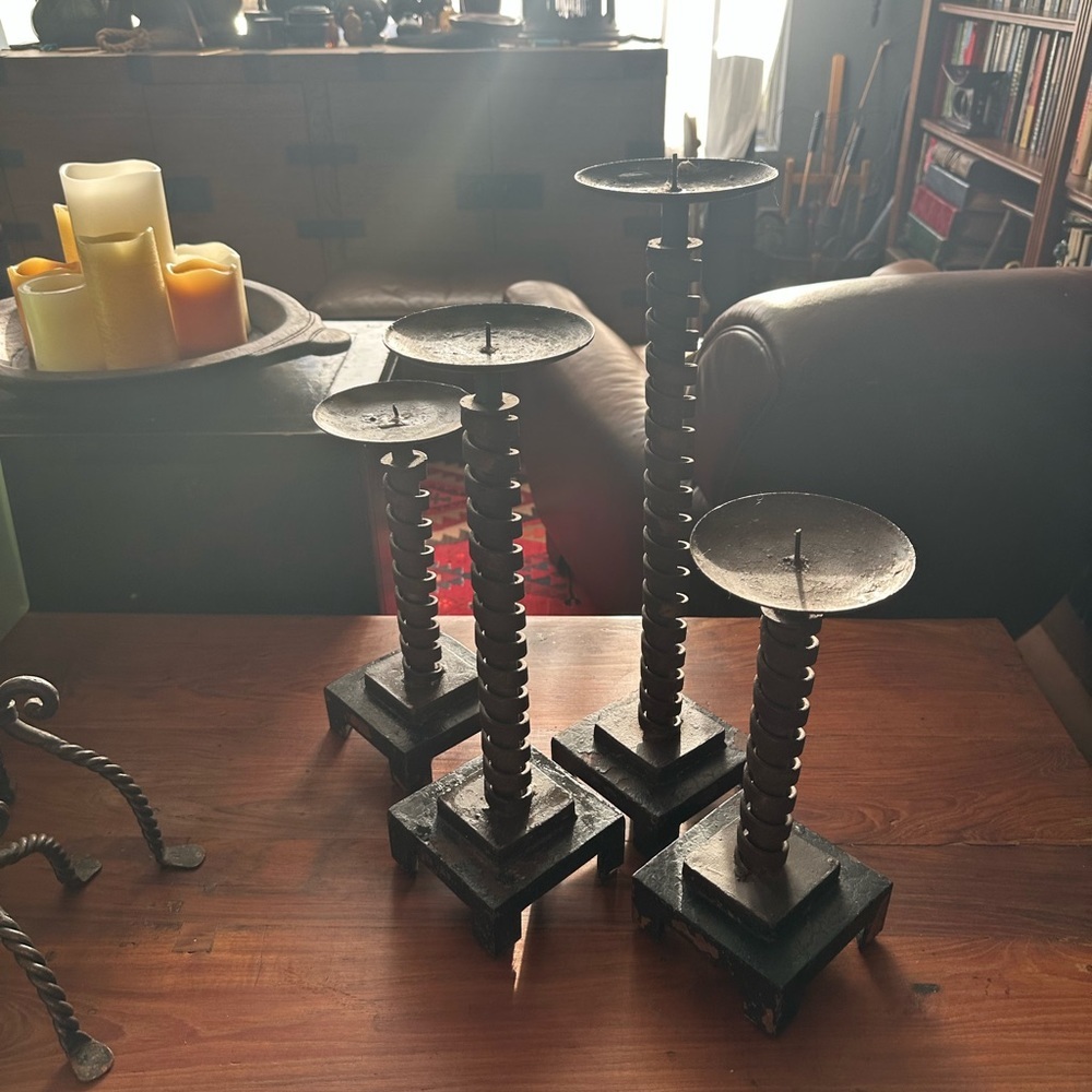 Wrought iron candle holders. Rustic OOAK. Got them in SoHo NYC. $35 Each. Heavy